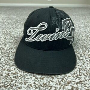 Minnesota Twins Hat Cap Flex Mens One Size Black Gray MLB Baseball Script Sport